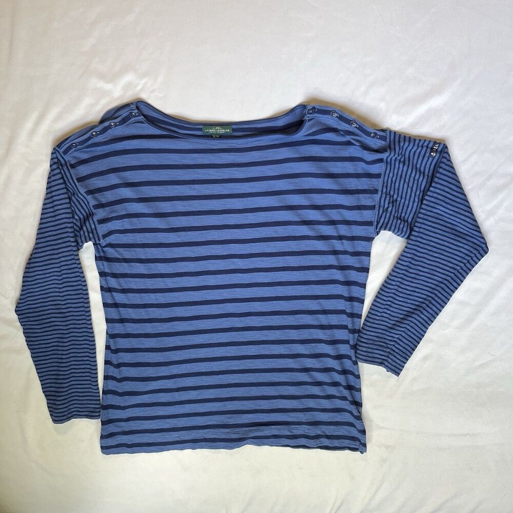 LRL Lauren Jeans Co Ralph Lauren Womens XL Striped Long Sleeve Shirt Blue